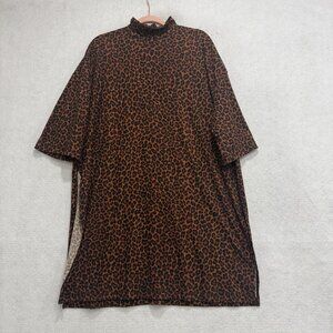 Dressed In Lala Dress Womens Large Brown Leopard Mock Neck Oversized Tunic